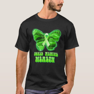 Camiseta Suporte à Borboleta do Laço Verde da Saúde Mental 