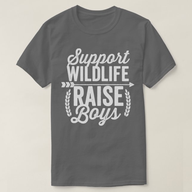 Camiseta Suporte a Texto Branco de Wildlife Raise Boys (Frente do Design)