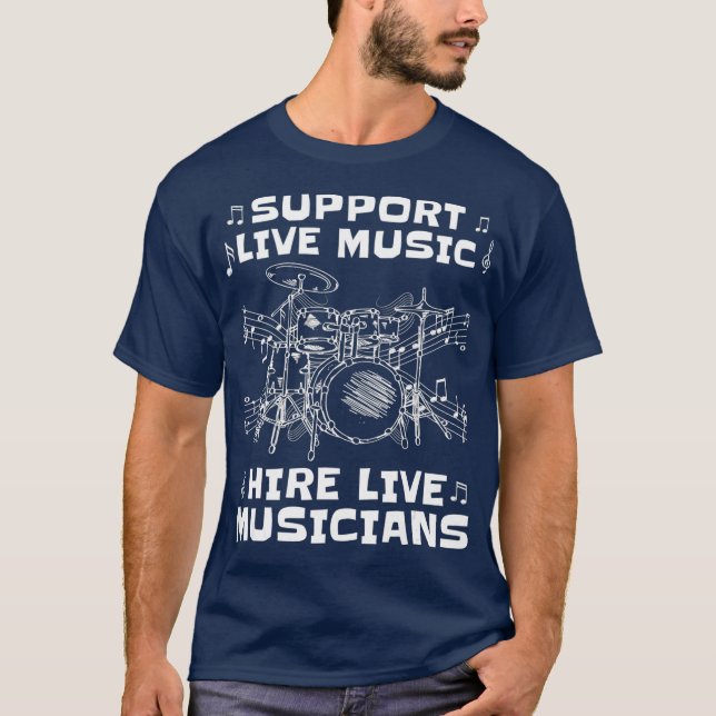 Camiseta Suporte ao Live Music Hire Live Musicians Drummer (Frente)