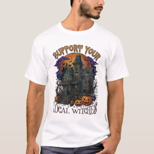 Camiseta Suporte às Bruxas Locais Abóbora da Casa Assombrad
