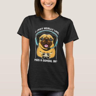 Camiseta Suporte de cachorro Pug Fones de ouvido Controle d