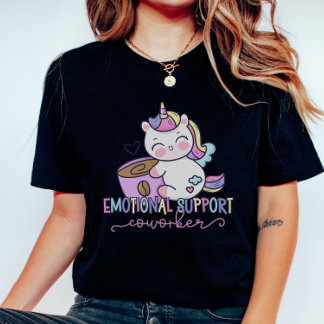 Camiseta Suporte Emocional ao Rainbow Unicorn Work Bestie