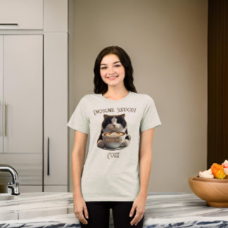 Camiseta Suporte Emocional Café Engraçado Gato Saúde Mental