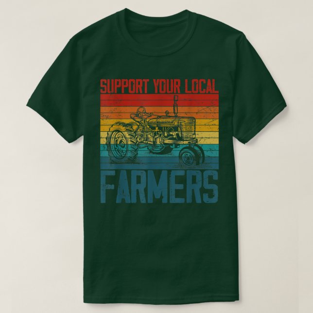 Camiseta Suportem Sua Agricultura Legal Local, Retro Vinta (Frente do Design)
