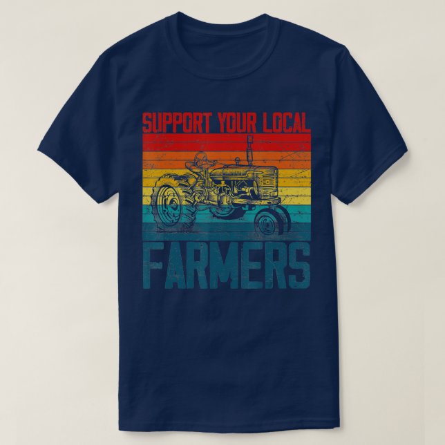 Camiseta Suportem Sua Agricultura Legal Local, Retro Vinta (Frente do Design)