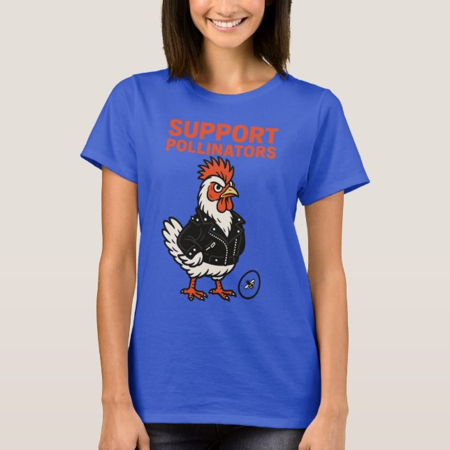 Camiseta Support Polinators Cool Rooster in Leather Jacket  (Frente)