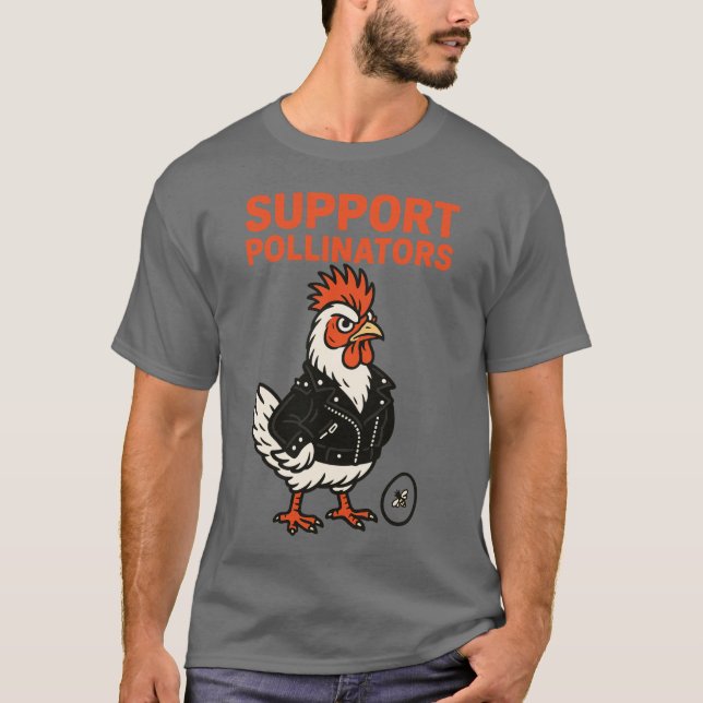 Camiseta Support Polinators Cool Rooster in Leather Jacket (Frente)