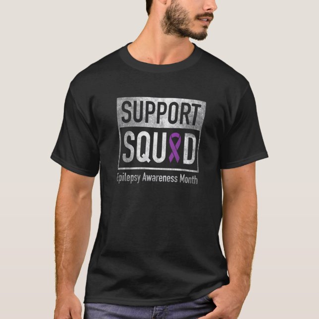Camiseta Support Squad Epilepsy Awareness Purple Ribbon  1 (Frente)