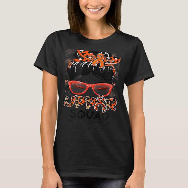 Camiseta Support Squad Messy Bun Butterfly Orange Ribbon Le (Frente)