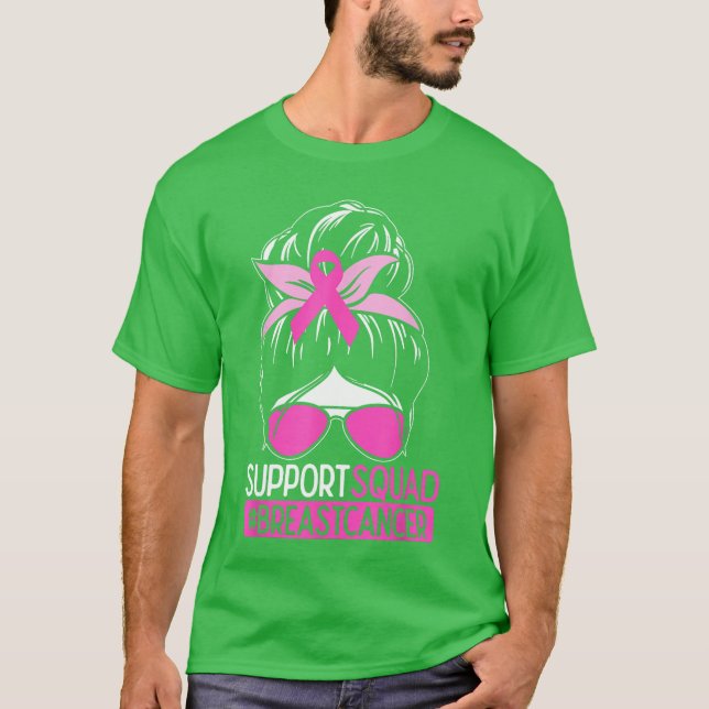 Camiseta Support Squad Messy Bun Pink Warrior Awareness (Frente)