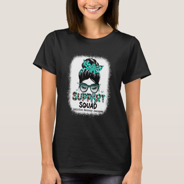 Camiseta Support Squad Messy Bun Teal Ribbon Addiction Reco (Frente)