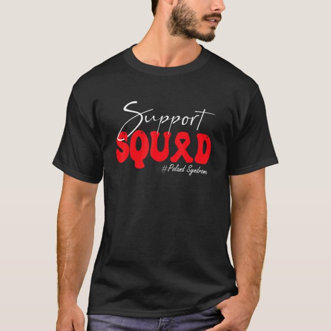 Camiseta Support Squad Poland Syndrome Awareness Red Ribbon (Frente)