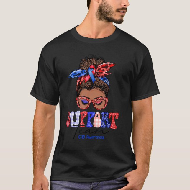 Camiseta Support Team Messy Bun Butterfly Blue & Red Ribbon (Frente)