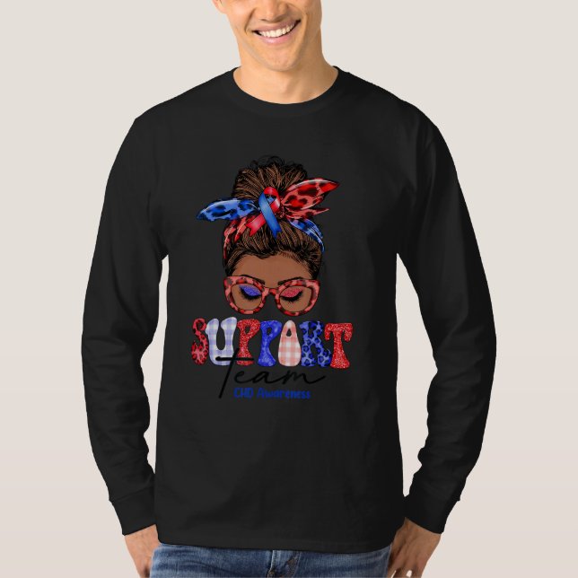 Camiseta Support Team Messy Bun Butterfly Blue & Red Ribbon (Frente)