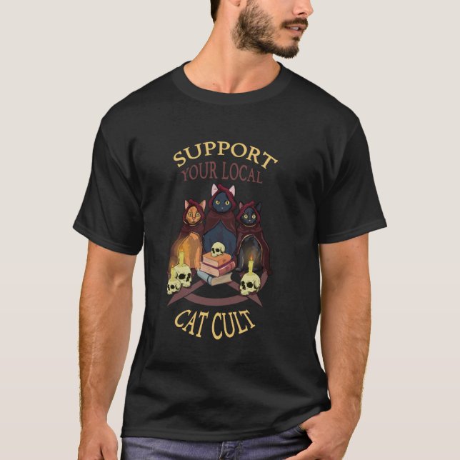 Camiseta Support Your Local Cat Cult Kawaii Occult Satanic  (Frente)