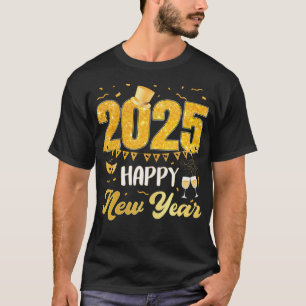 Camiseta Suprimentos de véspera de ano novo 2025 Feliz ano 