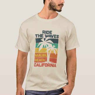 Camiseta Surf de Design Malibu Beach Vintage