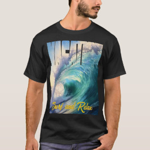 Camiseta Surf de férias e relaxar Onda de Turquesa Azul Sun