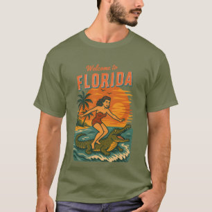 Camiseta Surf de Jacaré Vida Costeira Gráfico Surf Retrô