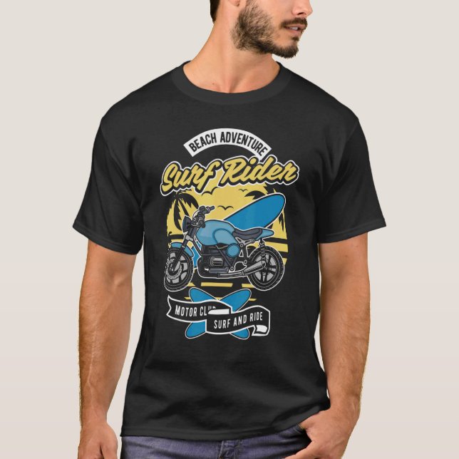 Camiseta Surf De Motocicleta Da Beach Adventure E Desloque- (Frente)
