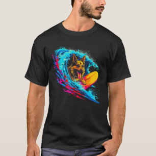 Camiseta Surf de Onda do Cão de German shepherd de Arte