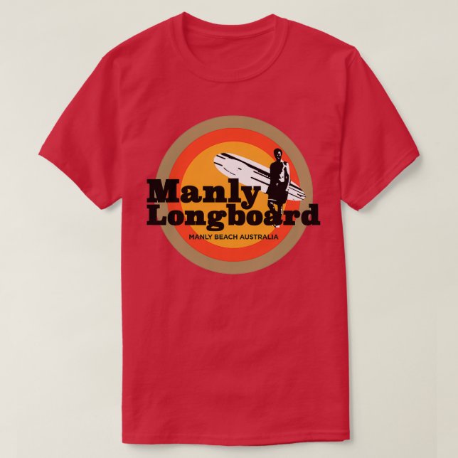 Camiseta Surf de retro Manly Longboard (Frente do Design)
