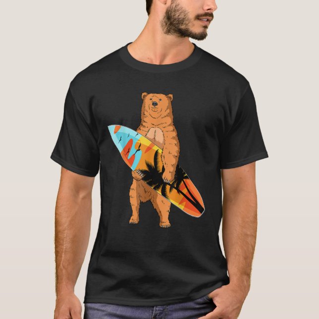 Camiseta Surf de Surf de Surfer de Bear Surfboard Beach Sum (Frente)