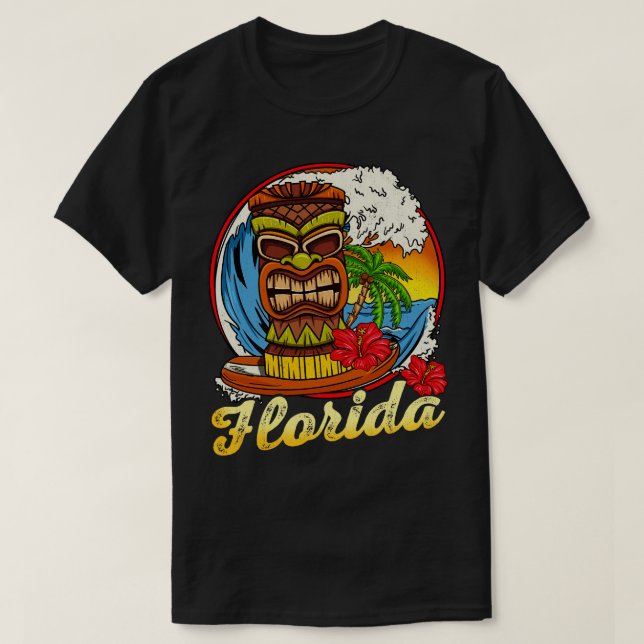 Camiseta Surf de Surfe da Flórida Hawaii Estilo Retro Vin (Frente do Design)