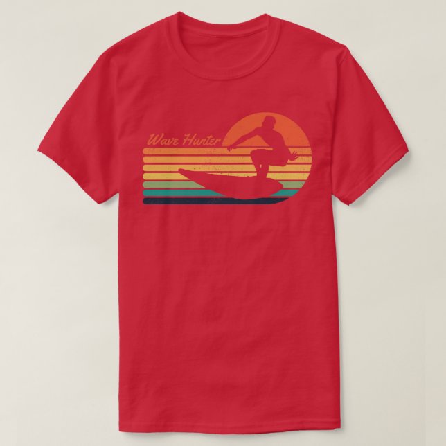Camiseta Surf de Surfe de Caçador de Ondas Retro 1 (Frente do Design)