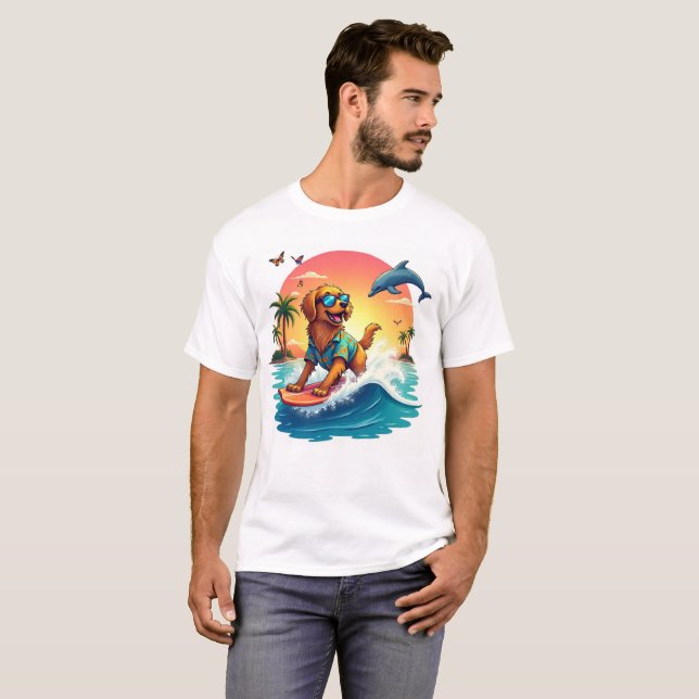 Camiseta Surf Dog Vibes 🐶 Golden Retriever Summer Tee (Frente Completa)