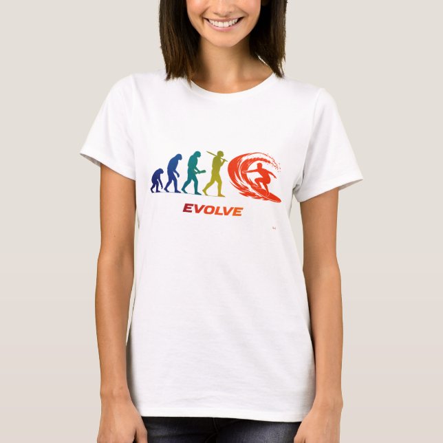 Camiseta Surf Evolution Silhouette Wave Rider Design (Frente)