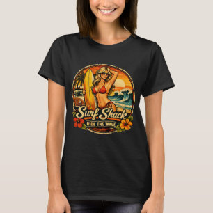 Camiseta Surf Shack Pin-Up Surfista   Cavalgar as Ondas Pra