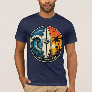 Camiseta Surf Sol Mar Crachá Vintage - Onda do Pôr do Sol d