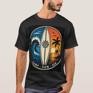 Camiseta Surf Sol Mar Crachá Vintage – Onda do Pôr do Sol d