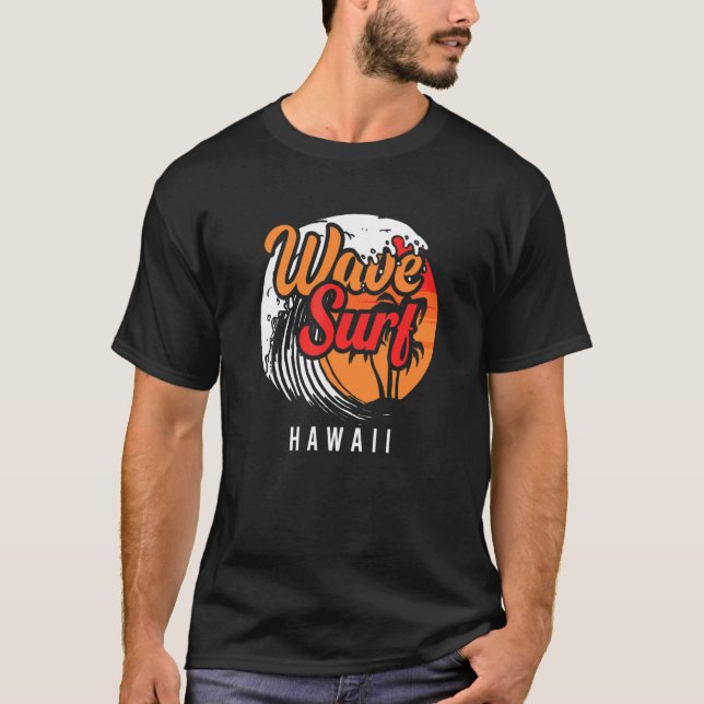 Camiseta Surf Wave Hawaii Ocean Island Vacing Beach Trave (Frente)