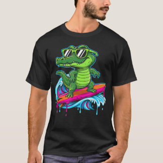 Camiseta Surfando Crocodilo Jacaré Legal de Verão Praia