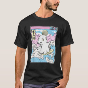 Camiseta Surfando Fantasma Em Ondas Japonesas Anime Kawaii