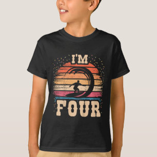 Camiseta Surfando Menino Menina de 4 Anos de Idade Aniversá