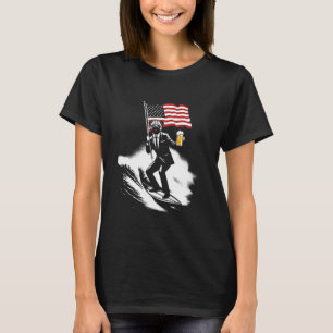 Camiseta Surfando Pug Bandeira Americana - Cão Cervejeiro P