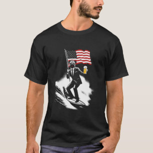 Camiseta Surfando Pug Bandeira Americana - Cão de Cerveja P