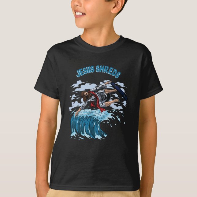 Camiseta Surfar em Jesus em pedaços para surfistas Skateboa (Frente)