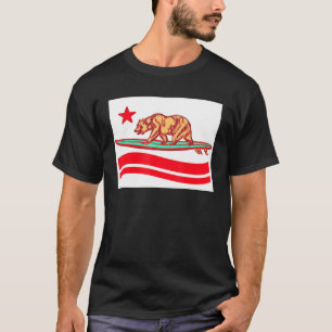 Camiseta Surfboard Grizzly Bear California Flag Surfing