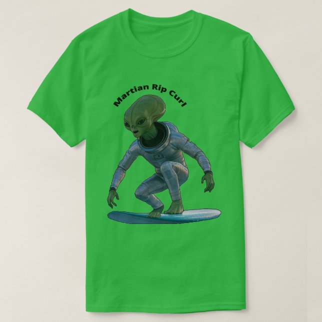 Camiseta Surfboard Surfing Space Marcian dirigindo um URM d (Frente do Design)