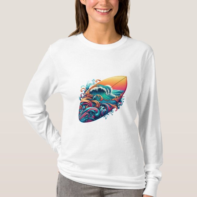 Camiseta Surfbrett mit Wellen (Frente)