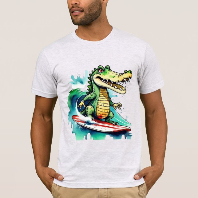 Camiseta Surfe de crocodilo engraçado (Frente)