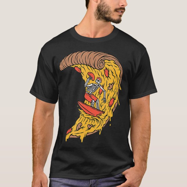 Camiseta Surfe de esqueleto em pizza - entrega de pizza eng (Frente)