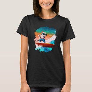 Camiseta Surfe de Gato Navegando Ondas Ondas Oceânicas Artí