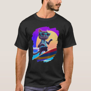 Camiseta Surfe de Gato Navegando Ondas Ondas Oceânicas Artí