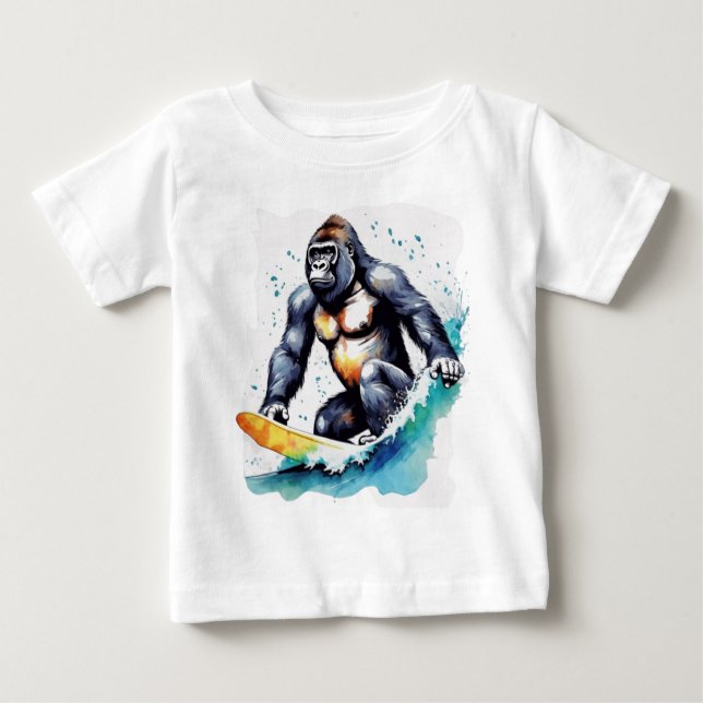 Camiseta Surfe de gorila engraçado (Frente)