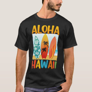 Camiseta Surfe de Surfboard na Ilha Havaiana Retro Aloha Ha